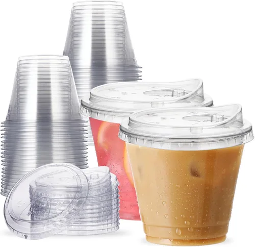 Vista 9 de Vasos de plástico transparente de 12 oz con tapas sin pajita, 25 juegos de vasos desechables de plástico para café helado, vasos para llevar