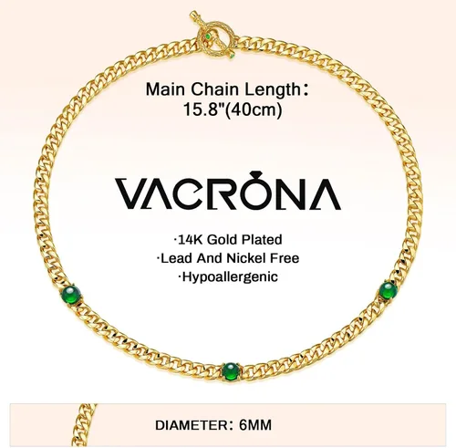 Vista 6 de VACRONA Gargantilla de oro para mujer, chapada en oro de 14 quilates, gargantilla contra el mal de ojo, delicada cadena de eslabones cubanos de oro