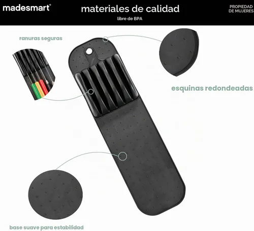 Vista 4 de madesmart Tapete para cuchillo, organizador compacto de ranura de agarre suave para 5 cuchillos, inserto de cajón antideslizante que protege