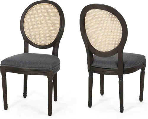 Vista 8 de GDFStudio Sillas de comedor de madera con cojines (juego de 2), beige, natural y negro