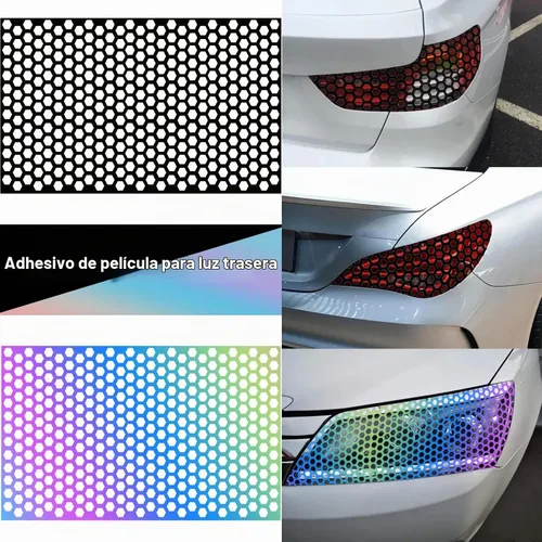 Vista 5 de 2 Calcomanías Universales para Luz Trasera de Automóvil Tipo Panal, Lámina Autoadhesiva de Tinte DIY para Automóvil para Cubierta y Moldura de Luz