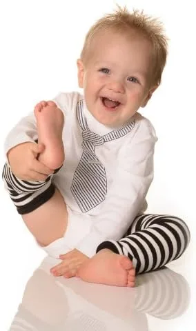 Vista 2 de juDanzy Calentadores de piernas para bebés y niños pequeños de Navidad y Halloween para niñas y niños (talla única, rayas blancas y negras), Raya