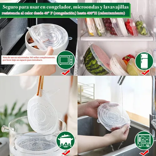 Vista 5 de Tapas elásticas de silicona, paquete de 12 tapas de silicona reutilizables para almacenamiento de alimentos, cubiertas de silicona sin BPA