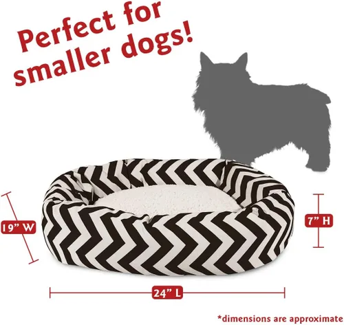 Vista 3 de Cama para perro de 24 pulgadas, color negro Chevron Sherpa Bagel