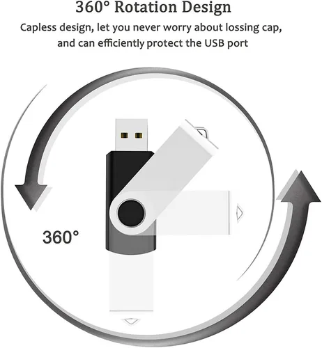 Vista 4 de Paquete de 2 unidades flash USB de 2 GB USB 2.0 unidades de pulgar Drive Jump Drive Fold Almacenamiento Memory Stick Diseño giratorio - Negro