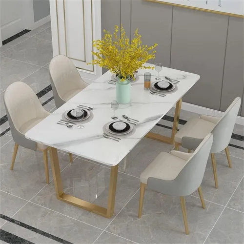 Vista 8 de LAKIQ Mesa de comedor rectangular moderna de piedra sinterizada para apartamento, cocina, comedor, solo con pedestal doble