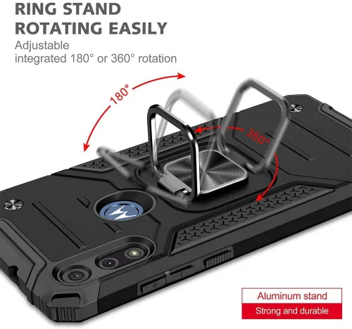 Vista 5 de HNHYGETE Funda para teléfono Moto E, Motorola E con protector de pantalla HD, a prueba de golpes, resistente a los golpes, con anillo de rotación