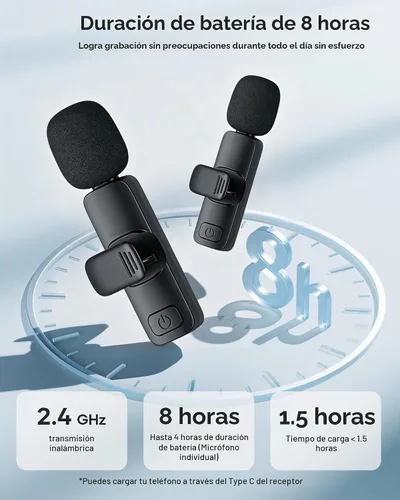 Vista 5 de Paquete de 2 micrófonos de solapa inalámbricos para iPhone, iPad y teléfono Android, micrófono de solapa Plug and Play, micrófono inalámbrico