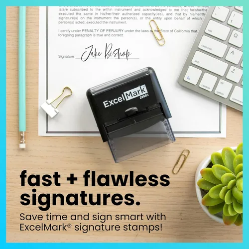Vista 4 de ExcelMark Sello de firma personalizado, autoentintado, grande