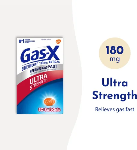 Vista 2 de Gas-X Cápsulas blandas de alivio de gases ultra fuertes con simeticona, 180 mg para aliviar la hinchazón, 50
