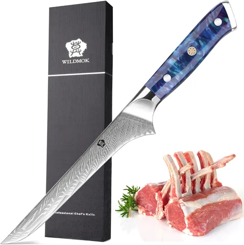 Vista 11 de WILDMOK Cuchillo deshuesador japonés de Damasco de 7 pulgadas, grado profesional, mango de espiga completa de resina