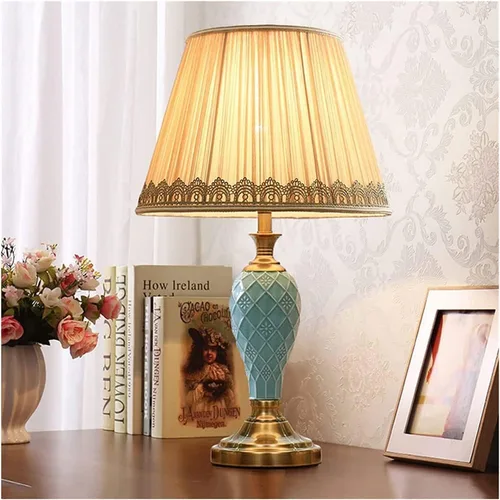Vista 5 de JITEM Lámpara de Mesa American Country Lámpara de mesa con interruptor de botón Sala de estar Dormitorio de cerámica E27 lámpara de escritorio