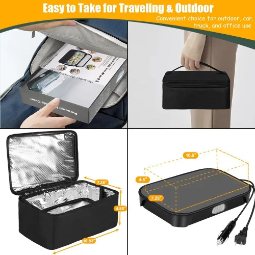 Vista 6 de Horno Portátil 100W Calentador de Alimentos, Lonchera Eléctrica de 12V/24V/110V Calentador de Alimentos para Adultos, Horno Microondas