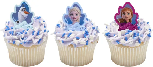 Vista 8 de DecoPac Anillos Frozen II, decoraciones de cupcakes con Elsa, Anna y Olaf para celebraciones de cumpleaños y Navidad, paquete de 24
