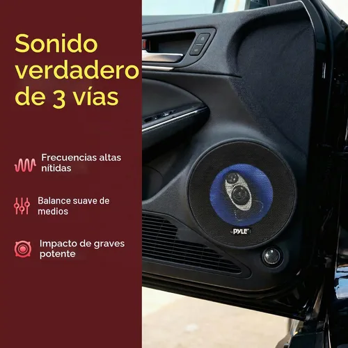 Vista 5 de Pyle Sistema de altavoces de sonido de tres vías de 6.5 pulgadas - 180 W RMS/360 W de manejo de potencia con impedancia de 4 ohmios y tweeter Negro