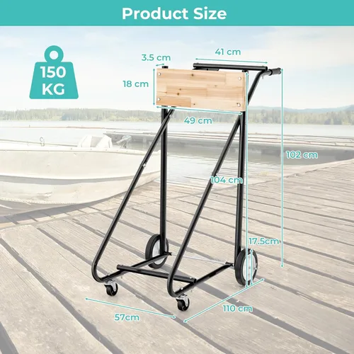 Vista 9 de S AFSTAR Soporte de motor fuera de borda, carrito de motor resistente con tablero de madera contrachapada gruesa maciza, 4 ruedas lisas, mango