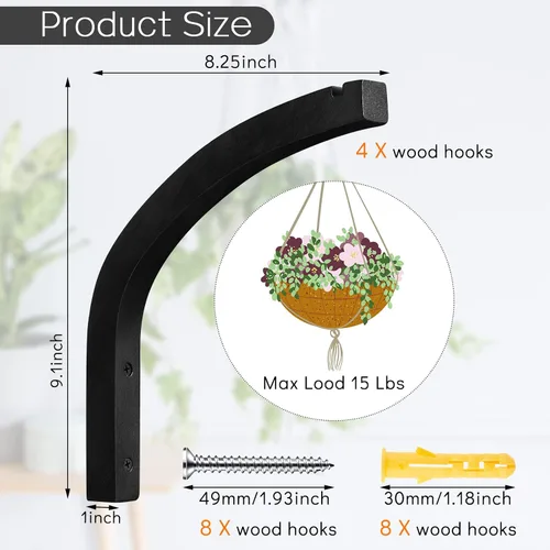 Vista 2 de Juexica 4 Piezas Colgador de Plantas de Madera, Ganchos Colgantes para Plantas de 8 Pulgadas para Interiores y Exteriores, Soportes de Ganchos
