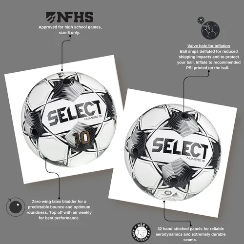 Vista 3 de SELECT Balón de fútbol número 10 Blanco/Negro NFHS V25 - 1 bola