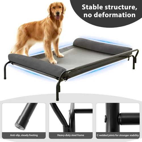 Vista 2 de LEXTRO Cama elevada para perros grandes – Hamaca elevada para interiores y exteriores con malla transpirable, método de instalación mejorado, cama