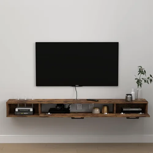 Vista 2 de Pmnianhua Soporte flotante de TV rústico con 2 puertas para televisores de hasta 80 pulgadas, 78 pulgadas debajo del estante de TV, estante de TV