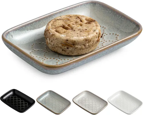 Vista 13 de Gomakren Jabonera para ducha, soporte de cerámica para jabón con diseño de panal, bandeja ahorradora de jabón para fregadero de cocina y baño, Beige
