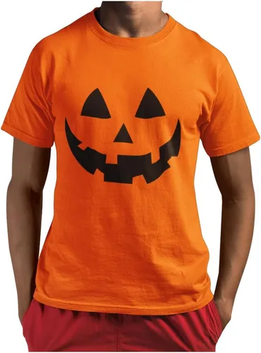 Vista 8 de Tstars Camisa de Halloween de calabaza para hombre, camiseta gráfica de cara de Jack-O'-Lantern, regalo divertido para fiestas de Halloween Negro