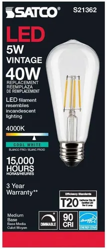 Vista 5 de Satco 6Pk 5w ST19 LED 4000K base media regulable - 40 W equiv