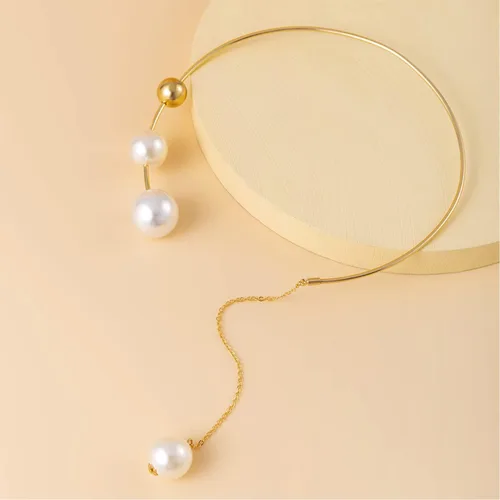 Vista 4 de Skyfun Collar de oro para mujer gargantilla de perlas regalos personalizados para mujer gargantilla abierta de perlas collar ajustable de oro