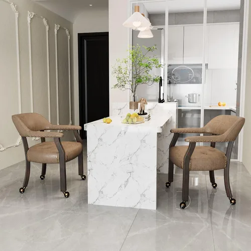 Vista 52 de Juego de 2 sillas de comedor con ruedas, poliuretano gris antiguo Gris (Antique Grey)
