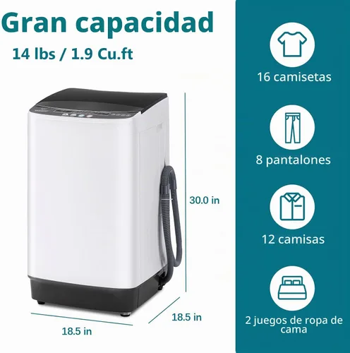 Vista 6 de Lavadora portátil de 1.9 pies cúbicos, lavadora eléctrica completamente automática con 10 programas, combo compacto de lavado y centrifugado de ropa
