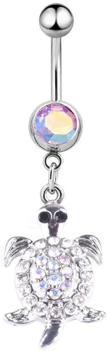 Vista 7 de 5 anillos de ombligo de acero inoxidable 14G para mujer, diseño de tortuga, elefante, circonita cúbica, anillos para el ombligo, joyería