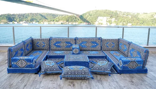 Vista 2 de arabicsofa Cojines de piso árabe en forma de U – Sofá tradicional Majlis con sofá otomano