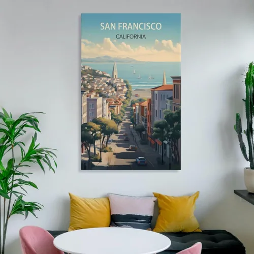 Vista 6 de Póster de viaje vintage de California San Francisco, 08 x 12 pulgadas (7.9 x 11.8 in), pintura en lienzo, arte de pared, póster para sala de estar