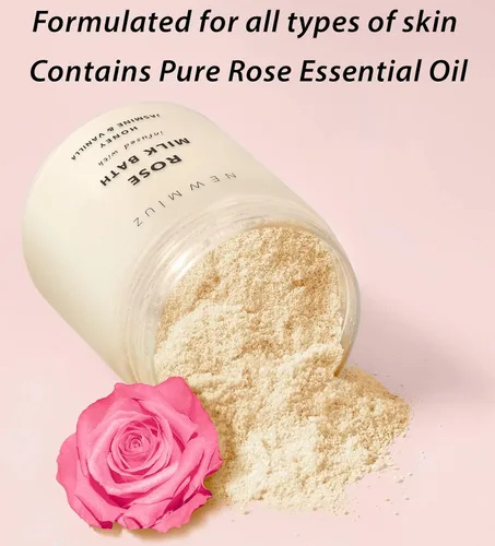 Vista 9 de Baño calmante de leche de coco rosa en remojo, hidrata, suaviza la piel, miel, jazmín, vainilla, destress, lujo, spa, baño, sal en polvo, alivio