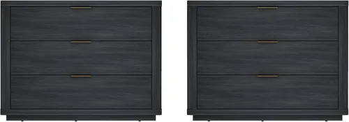 Vista 12 de Manhattan Comfort Evelyn - Mesita de noche con 3 cajones, mesa de noche minimalista de grano de madera con esquinas redondeadas y base elevada, mesa