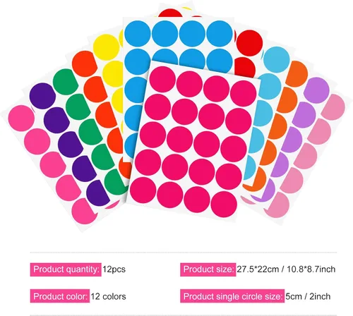 Vista 2 de Zonon 240 calcomanías de pared de lunares de 2 pulgadas, diseño de puntos de vinilo multicolor de arco iris, calcomanías circulares redondas