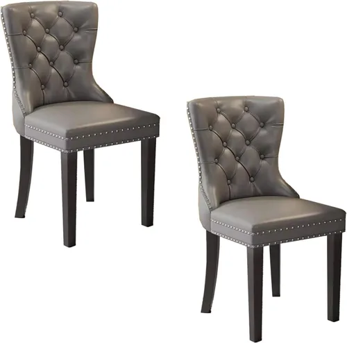 Vista 11 de Juego de sillas de comedor, sillas de comedor tapizadas de cuero, cómodas sillas de cocina, silla de vestíbulo con patas de madera resistentes