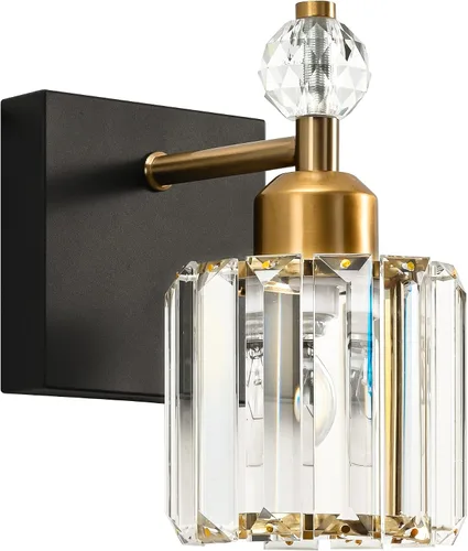 Vista 15 de PRESDE Aplique de pared de cristal único, lámpara de tocador cromada moderna, lámpara de pared de 1 luz para baño, dormitorio, pasillo