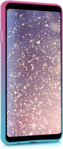 Vista 3 de kwmobile Funda compatible con Samsung Galaxy A9 (2018) - Funda transparente degradado para teléfono - Bicolor rosa oscuro/azul/transparente