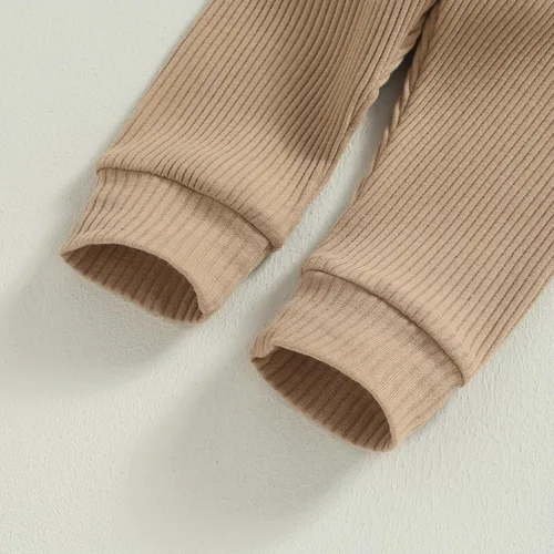Vista 6 de Ropa de bebé recién nacido, ropa de punto acanalado, manga larga, pantalones de algodón sólido, trajes de otoño e invierno, 2 piezas