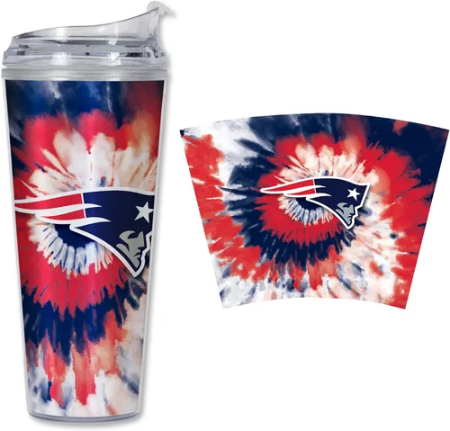 Vista 69 de Rico Industries NFL Football Glitter 24 onzas Vaso de purpurina acrílico con tapa con bisagra, Vaso de doble pared oficialmente licenciado con pajita