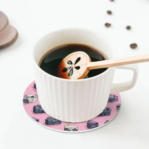 Vista 6 de Retro Camera Pink Print Coasters Set of 4, Drink Coasters for Tabletop Protection Suitable for Kinds of Cups, Funny Cup Coaster for Coffee Table