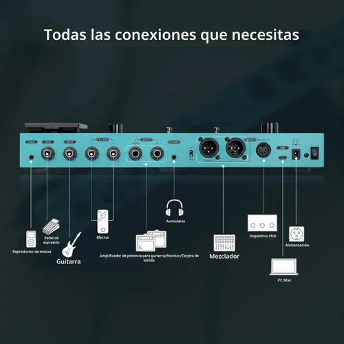 Vista 7 de FLAMMA FX200 - Procesador multiefectos con batería, pantalla táctil LCD de 5" programable, puerto MIDI, amplia E/S, grabación de audio USB, 58