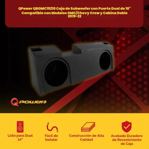 Vista 9 de QPower - Caja de subwoofer doble de 10 pulgadas para debajo del asiento, subcaja con puerto QBomb compatible con Chevy Silverado Crew y Double Cab