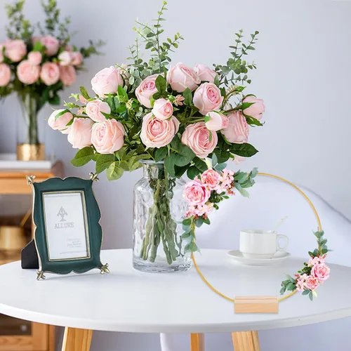 Vista 7 de Centros de mesa decorativos 10 piezas de 12 pulgadas, aros florales de metal para centros de mesa de boda para mesas con luces. Anillos de aro