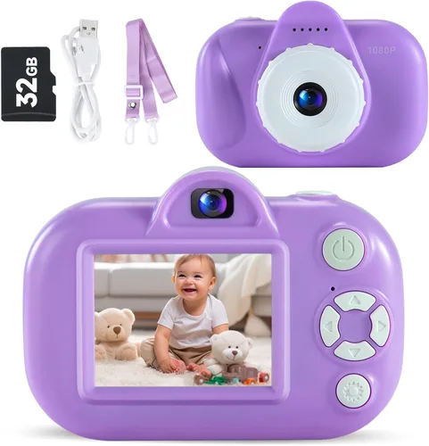 Vista 9 de MAVOKIS Cámara digital para niños de 3 a 8 años, cámara 1080P para niños con tarjeta SD de 32 GB, juguetes para niñas de 6 a 9 años, regalos de Rosa