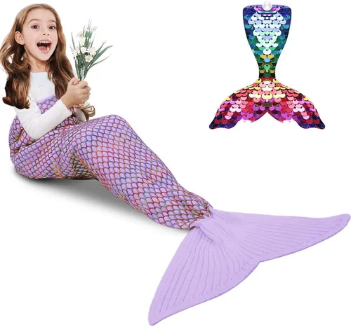Vista 16 de AmyHomie Manta de cola de sirena, manta suave para niños, saco de dormir de sirena de ganchillo, regalo de sirena para niñas