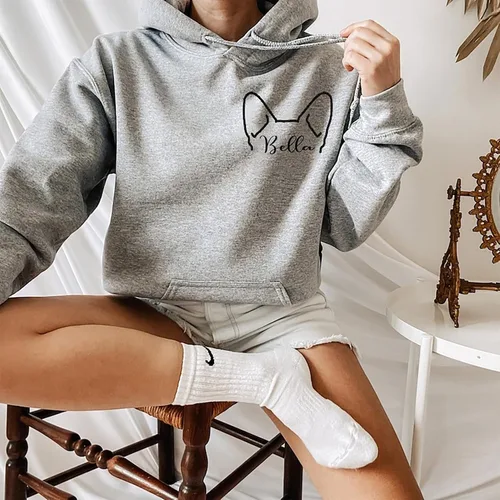 Vista 6 de IZI POD Sudadera personalizada de raza de perro, sudadera con orejas de perro con nombre, sudadera con capucha para perro y papá