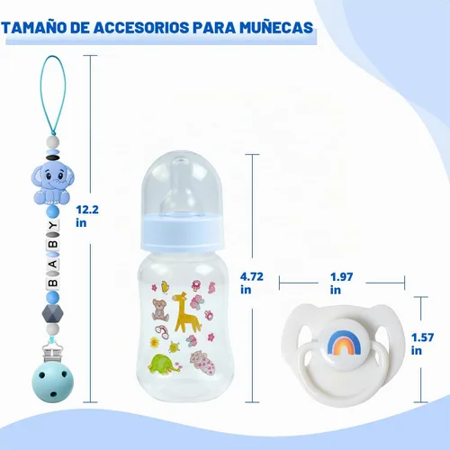 Vista 6 de SCOM Juego de Accesorios para Muñeca Bebé Reborn - Chupetes Magnéticos Arcoíris y Biberones para Muñeca Bebé Removibles Reutilizables con Clips