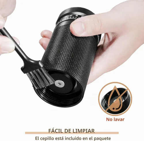 Vista 4 de Molinillo de café manual con ajustes ajustables externos digitales, molinillo de mano portátil con rebabas cónicas de acero inoxidable, capacidad